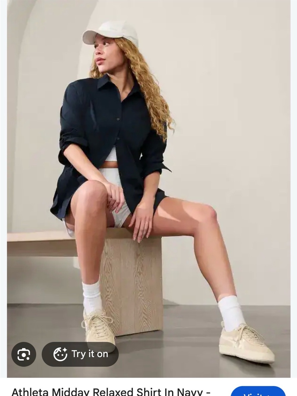 Athleta Navy midday poplin shirt NWT
